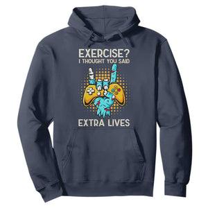 Funny Gamer Skeleton Hand Hoodie Exercise I Thought You Said Extra Lives TS14 Navy Print Your Wear
