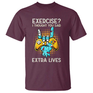 Funny Gamer Skeleton Hand T Shirt Exercise I Thought You Said Extra Lives TS14 Maroon Print Your Wear