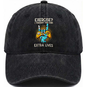 Funny Gamer Skeleton Hand Washed Cotton Baseball Cap Exercise I Thought You Said Extra Lives TS14 Washed Cap Universal Fit Black Print Your Wear