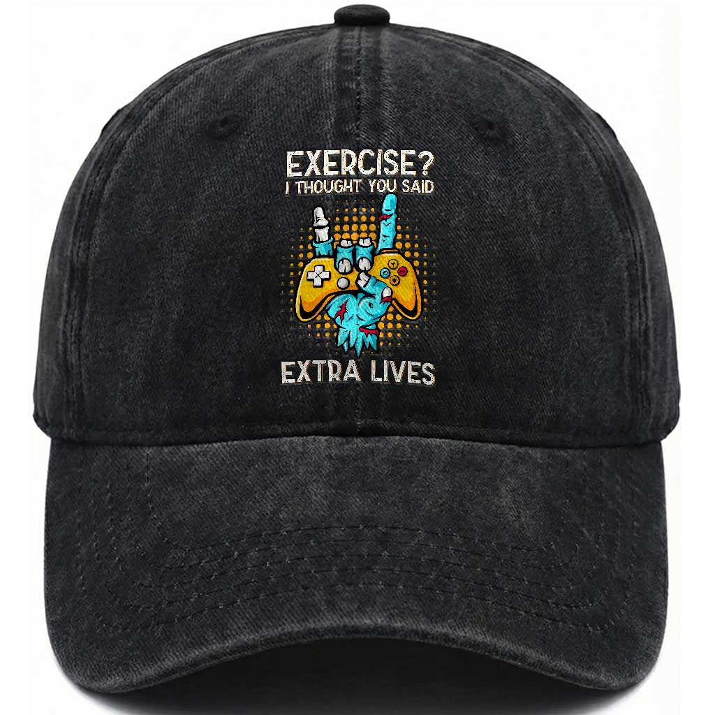 Funny Gamer Skeleton Hand Washed Cotton Baseball Cap Exercise I Thought You Said Extra Lives TS14 Washed Cap Universal Fit Black Print Your Wear
