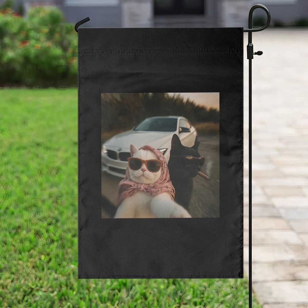 Cats Selfie Meme Garden Flag Funny Black Cat Smoking Cigarette With Car TS14 Print Your Wear
