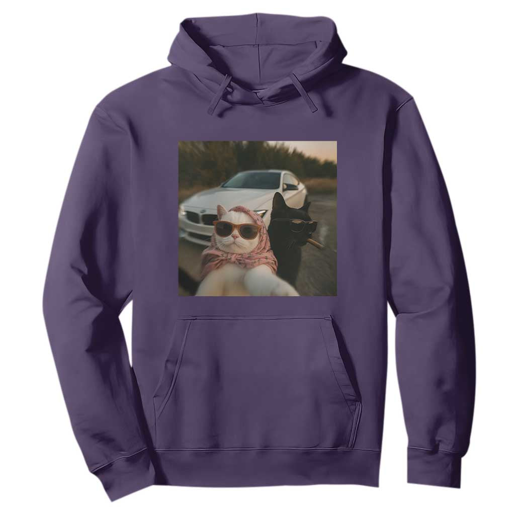 Cats Selfie Meme Hoodie Funny Black Cat Smoking Cigarette With Car TS14 Purple Print Your Wear
