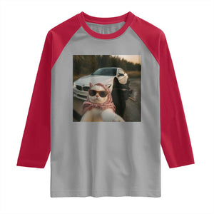 Cats Selfie Meme Raglan Shirt Funny Black Cat Smoking Cigarette With Car TS14 Sport Gray Red Print Your Wear