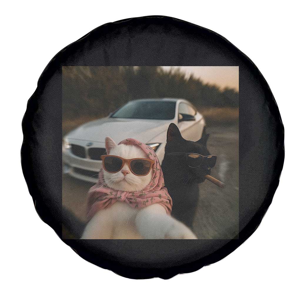 Cats Selfie Meme Spare Tire Cover Funny Black Cat Smoking Cigarette With Car TS14 Print Your Wear