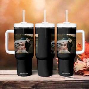 Cats Selfie Meme Tumbler With Handle Funny Black Cat Smoking Cigarette With Car TS14 Print Your Wear