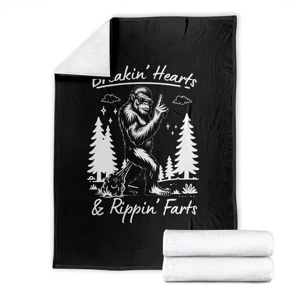 Funny Bigfoot Sasquatch Throw Blanket Breakin Hearts And Rippin Farts TS14 Black Print Your Wear