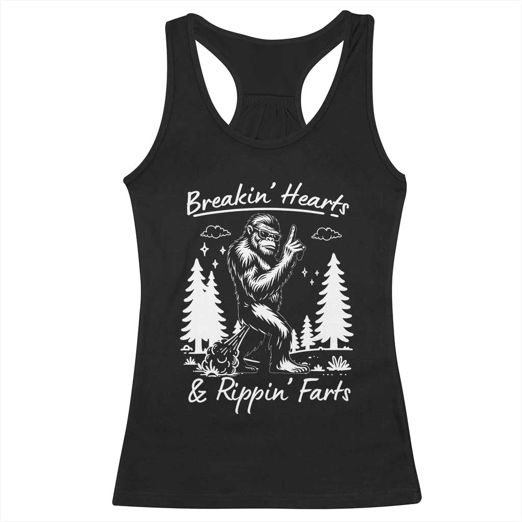 Funny Bigfoot Sasquatch Racerback Tank Top Breakin Hearts And Rippin Farts TS14 Black Print Your Wear