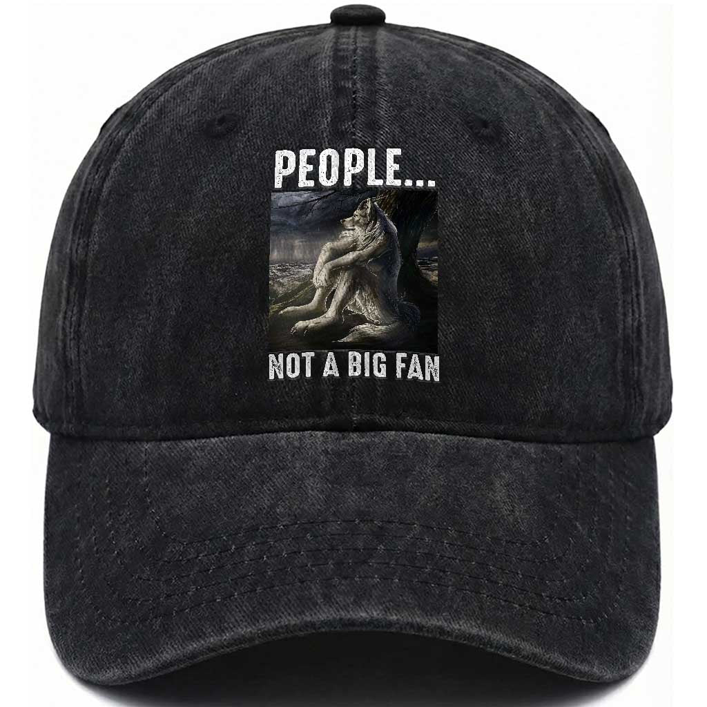Funny Alpha Wolf Meme Washed Cotton Baseball Cap Sarcastic People Not A Big Fan TS14 Washed Cap Universal Fit Black Print Your Wear