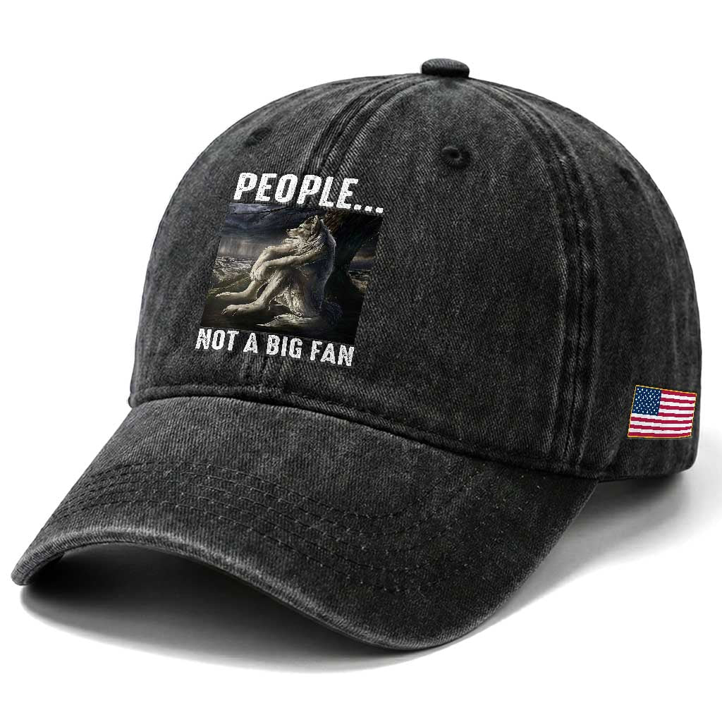 Funny Alpha Wolf Meme Washed Cotton Baseball Cap Sarcastic People Not A Big Fan TS14 Print Your Wear
