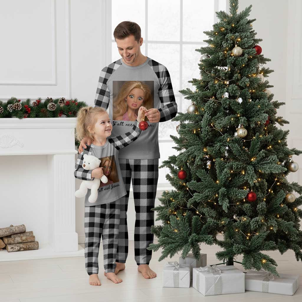 Ya'll Need Jesus Disgusted Face Christian Funny Plaid Pajama Set TS14 White Plaid Print Your Wear