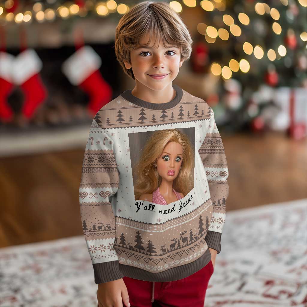 Ya'll Need Jesus Disgusted Face Christian Funny Ugly Christmas Sweater TS14 Mocha Mousse Print Your Wear