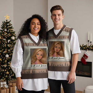 Ya'll Need Jesus Disgusted Face Christian Funny V-Neck Knit Sweater Vest TS14 Mocha Mousse Print Your Wear