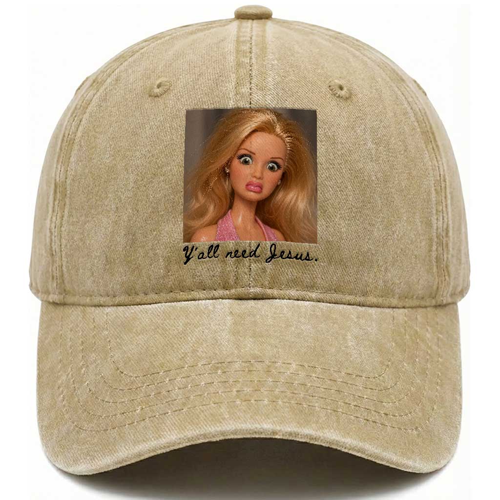 Ya'll Need Jesus Disgusted Face Christian Funny Washed Cotton Baseball Cap TS14 Print Your Wear