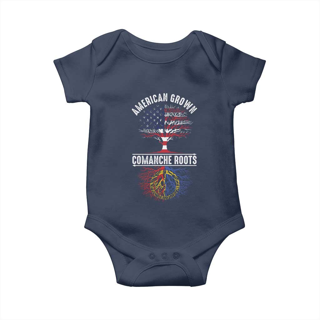 Distressed Tree Baby Onesie American Grown with Comanche Roots TS14 Navy Print Your Wear