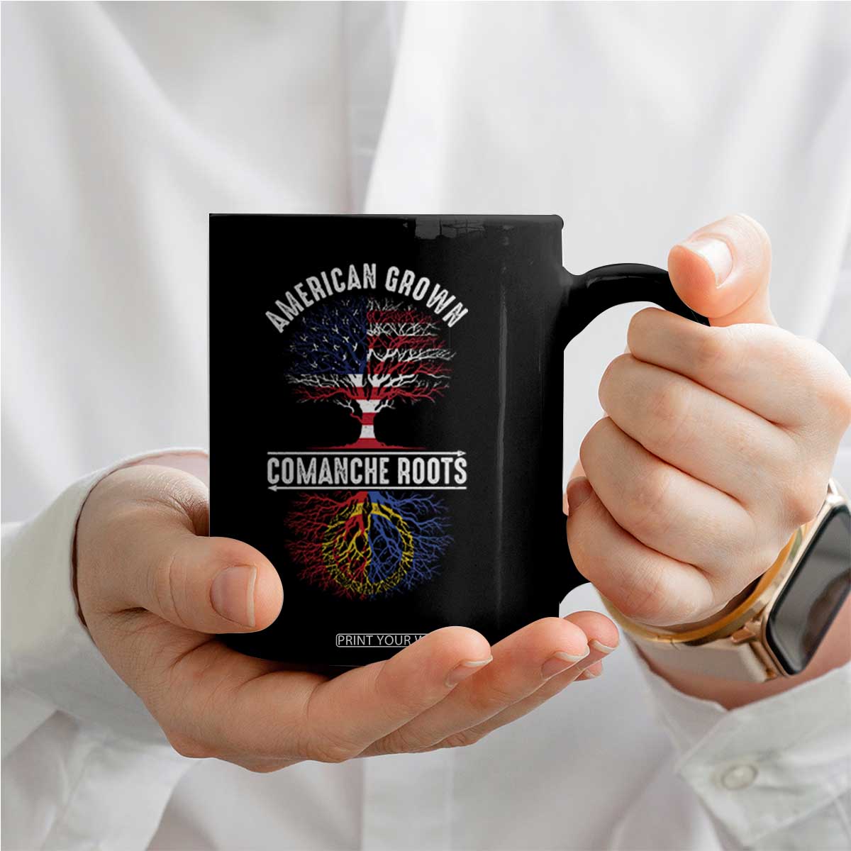 Distressed Tree Coffee Mug American Grown with Comanche Roots TS14 Print Your Wear