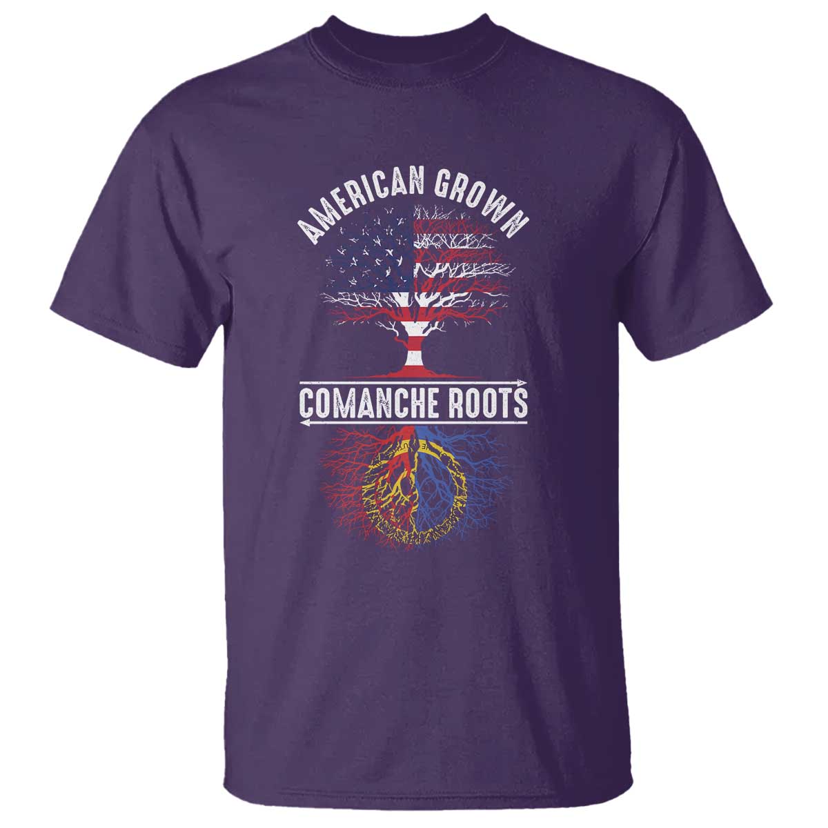 Distressed Tree T Shirt American Grown with Comanche Roots TS14 Purple Print Your Wear