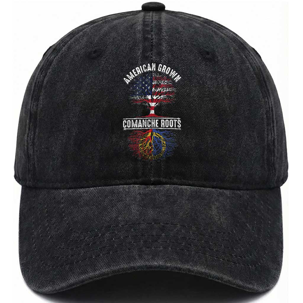Distressed Tree Washed Cotton Baseball Cap American Grown with Comanche Roots TS14 Washed Cap Universal Fit Black Print Your Wear