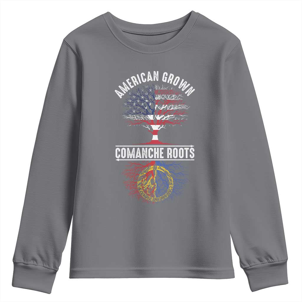 Distressed Tree Youth Sweatshirt American Grown with Comanche Roots TS14 Charcoal Print Your Wear