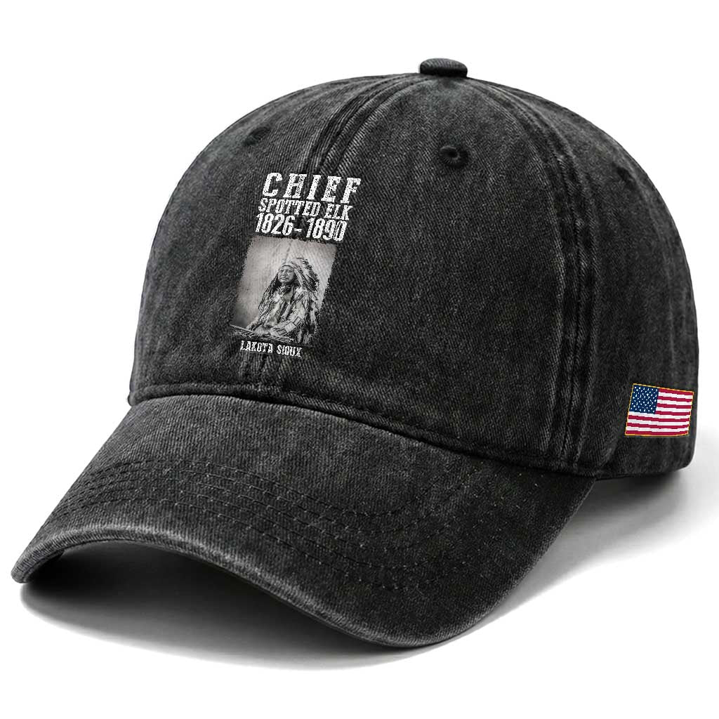 Native American Indian Chief Washed Cotton Baseball Cap Lakota Sioux Chief Spotted Elk TS14 Print Your Wear