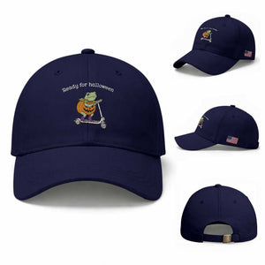 Ready For Halloween Frog Baseball Cap Funny Frog Scooter Pumpkin Costume Gift TS14 Baseball Cap Universal Fit Dark Blue Print Your Wear