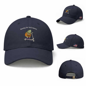 Ready For Halloween Frog Baseball Cap Funny Frog Scooter Pumpkin Costume Gift TS14 Baseball Cap Universal Fit Navy Print Your Wear