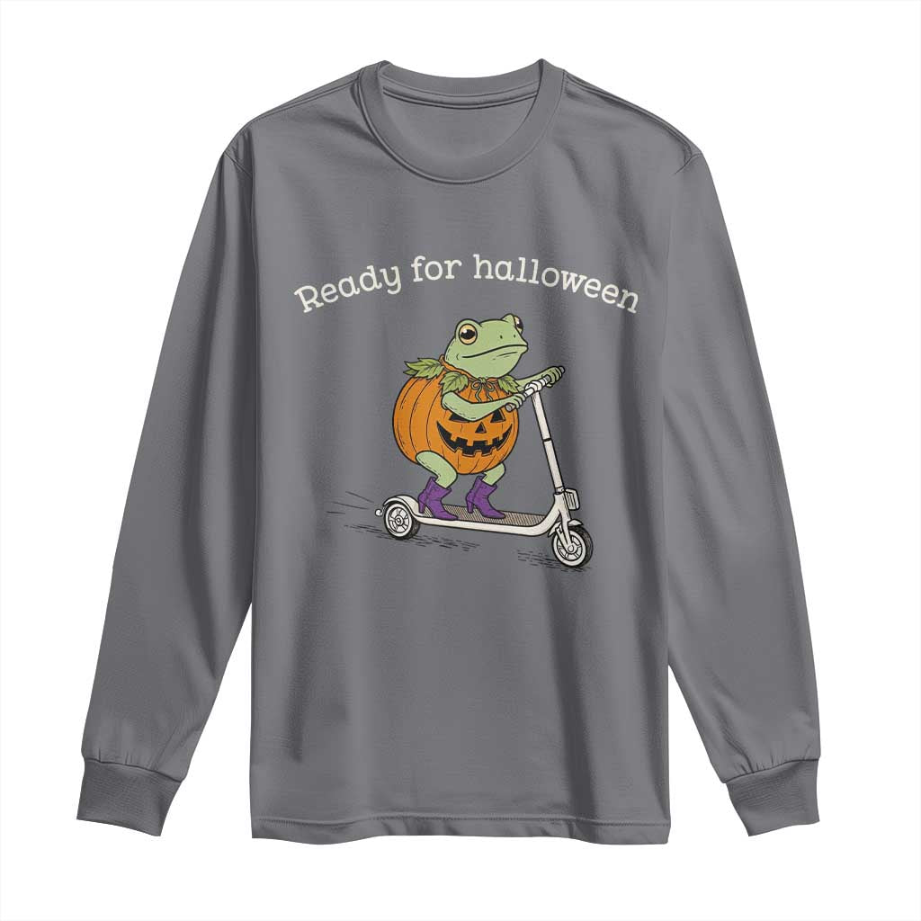Ready For Halloween Frog Long Sleeve Shirt Funny Frog Scooter Pumpkin Costume Gift TS14 Charcoal Print Your Wear