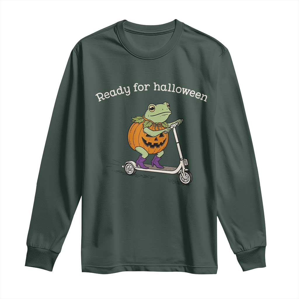 Ready For Halloween Frog Long Sleeve Shirt Funny Frog Scooter Pumpkin Costume Gift TS14 Dark Forest Green Print Your Wear