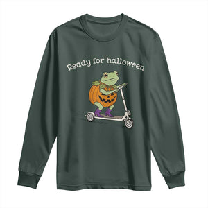 Ready For Halloween Frog Long Sleeve Shirt Funny Frog Scooter Pumpkin Costume Gift TS14 Dark Forest Green Print Your Wear