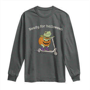 Ready For Halloween Frog Long Sleeve Shirt Funny Frog Scooter Pumpkin Costume Gift TS14 Dark Heather Print Your Wear