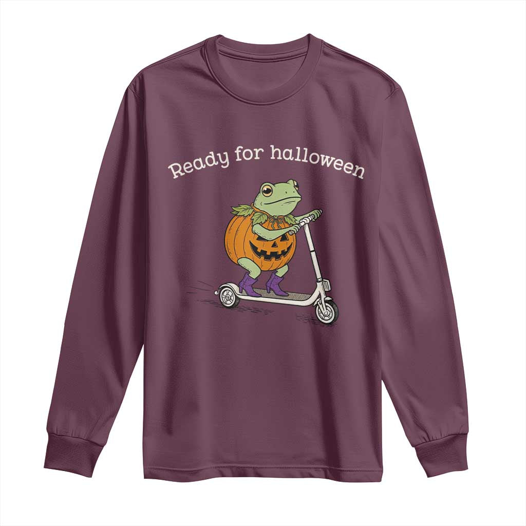 Ready For Halloween Frog Long Sleeve Shirt Funny Frog Scooter Pumpkin Costume Gift TS14 Maroon Print Your Wear