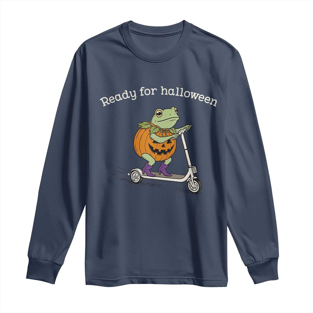Ready For Halloween Frog Long Sleeve Shirt Funny Frog Scooter Pumpkin Costume Gift TS14 Navy Print Your Wear