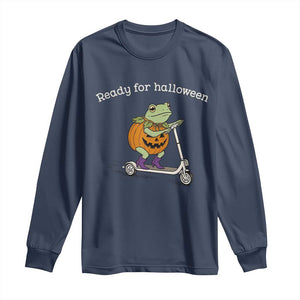 Ready For Halloween Frog Long Sleeve Shirt Funny Frog Scooter Pumpkin Costume Gift TS14 Navy Print Your Wear