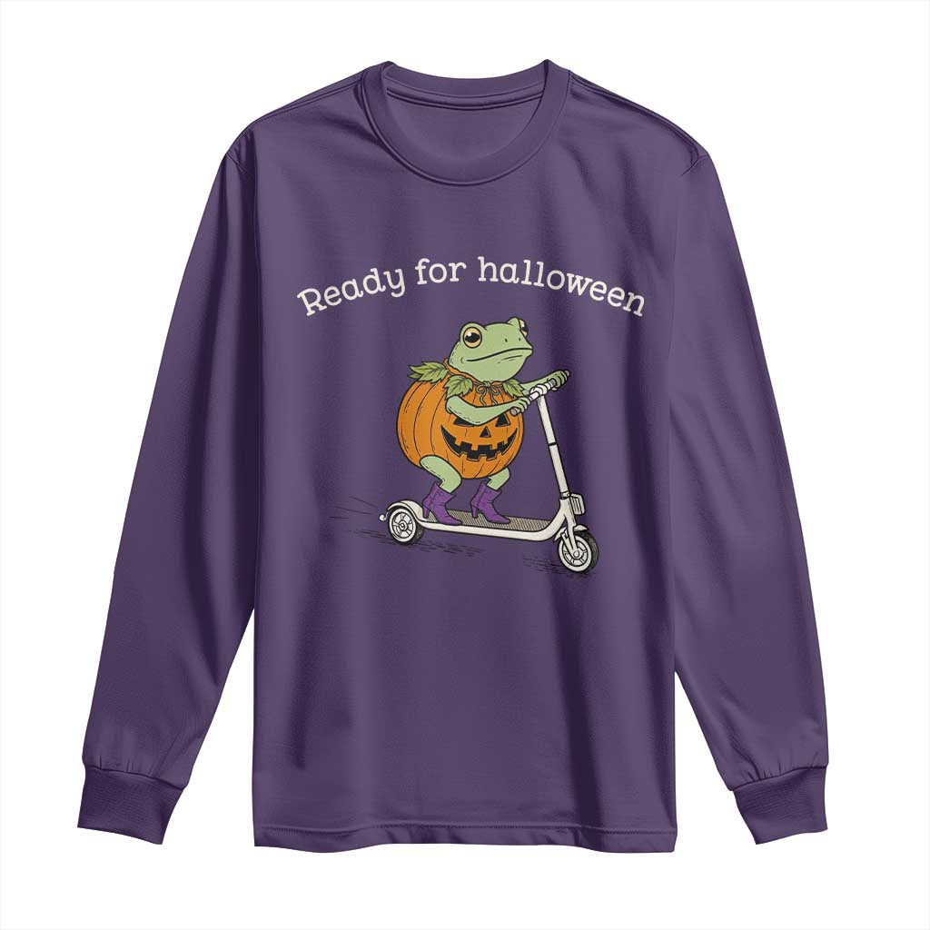 Ready For Halloween Frog Long Sleeve Shirt Funny Frog Scooter Pumpkin Costume Gift TS14 Purple Print Your Wear