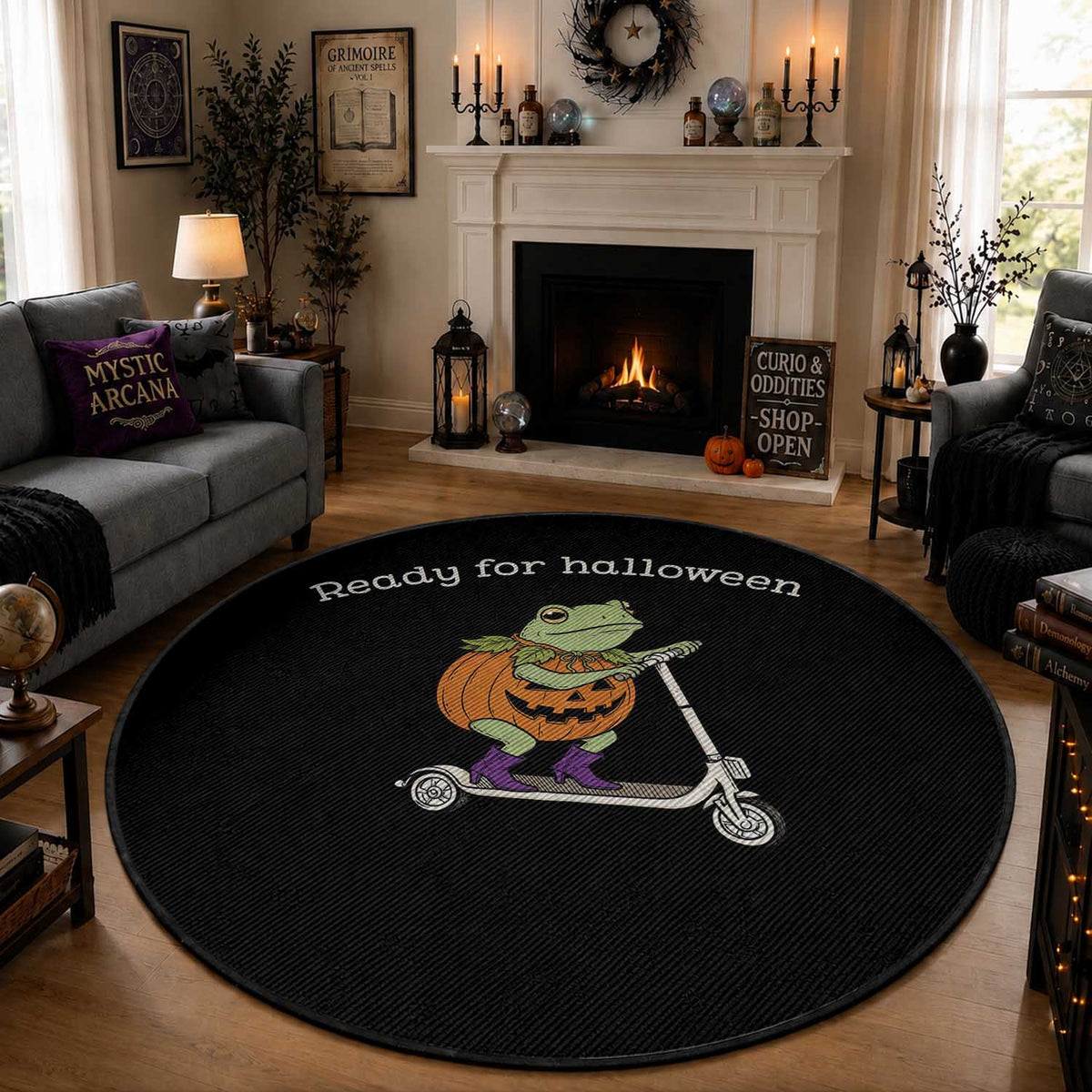 Ready For Halloween Frog Round Rug Funny Frog Scooter Pumpkin Costume Gift