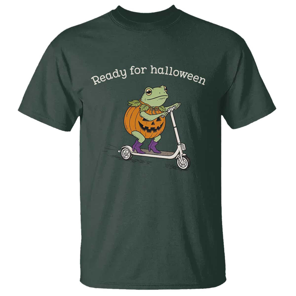 Ready For Halloween Frog T Shirt Funny Frog Scooter Pumpkin Costume Gift TS14 Dark Forest Green Print Your Wear