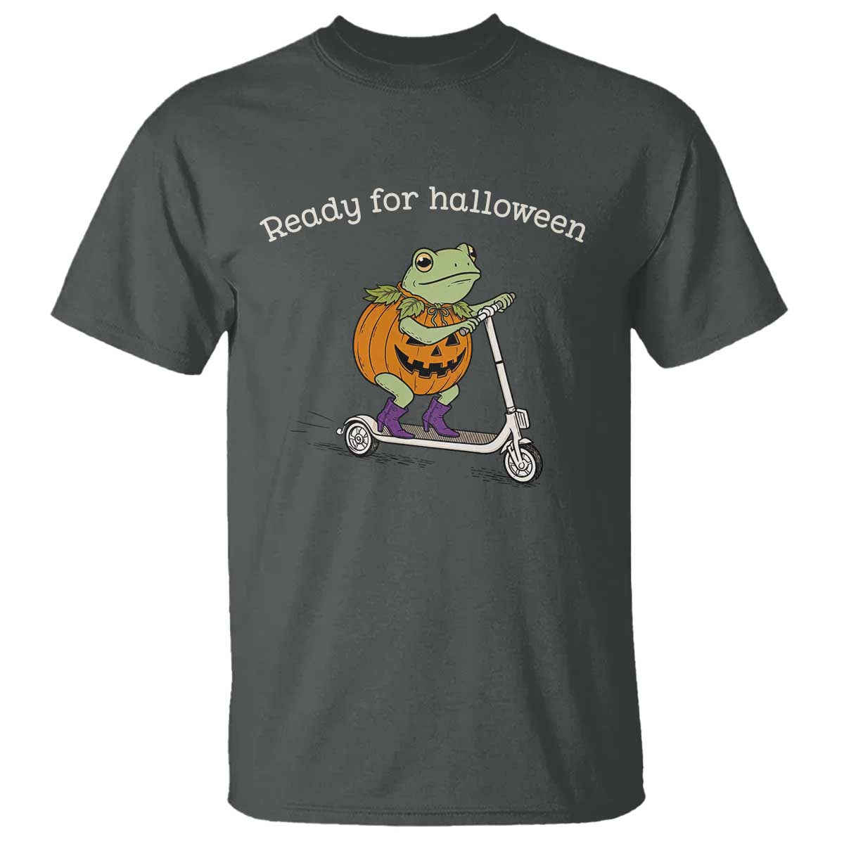 Ready For Halloween Frog T Shirt Funny Frog Scooter Pumpkin Costume Gift TS14 Dark Heather Print Your Wear