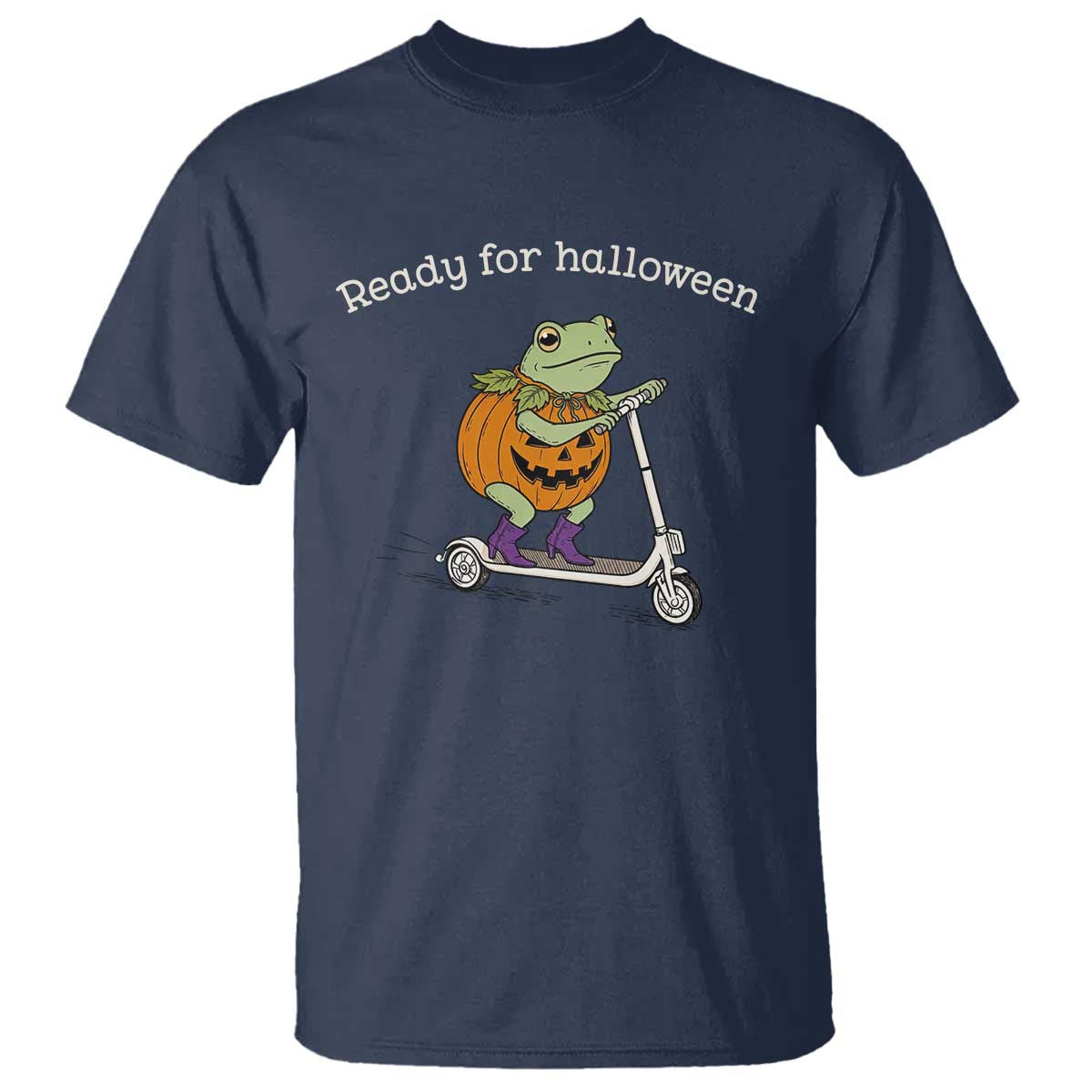 Ready For Halloween Frog T Shirt Funny Frog Scooter Pumpkin Costume Gift TS14 Navy Print Your Wear