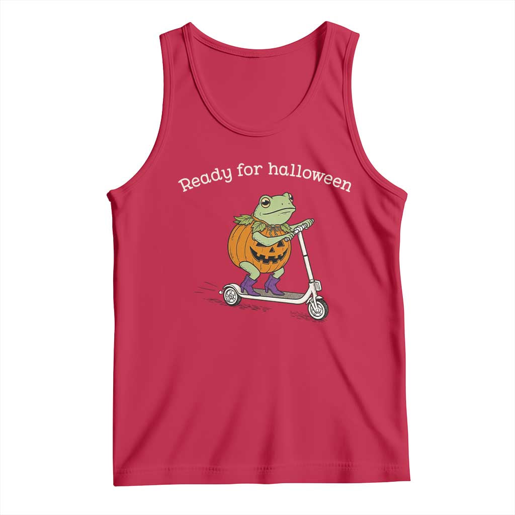 Ready For Halloween Frog Tank Top Funny Frog Scooter Pumpkin Costume Gift TS14 Red Print Your Wear