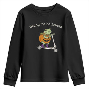 Ready For Halloween Frog Youth Sweatshirt Funny Frog Scooter Pumpkin Costume Gift TS14 Black Print Your Wear