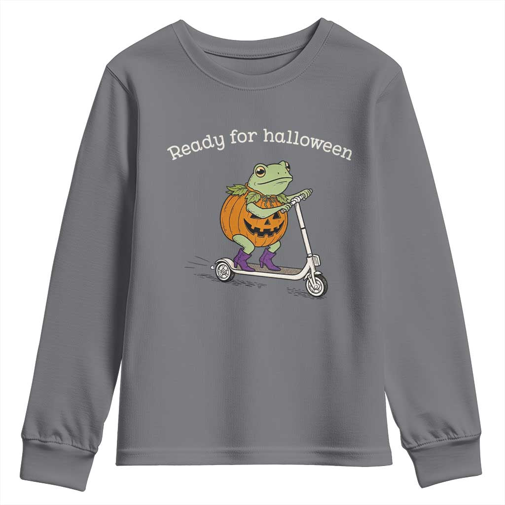Ready For Halloween Frog Youth Sweatshirt Funny Frog Scooter Pumpkin Costume Gift TS14 Charcoal Print Your Wear