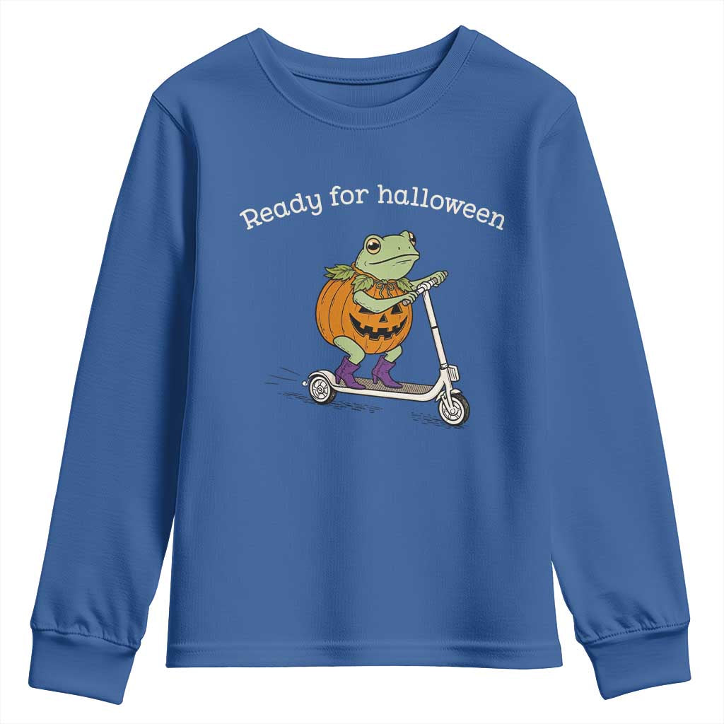 Ready For Halloween Frog Youth Sweatshirt Funny Frog Scooter Pumpkin Costume Gift TS14 Royal Blue Print Your Wear