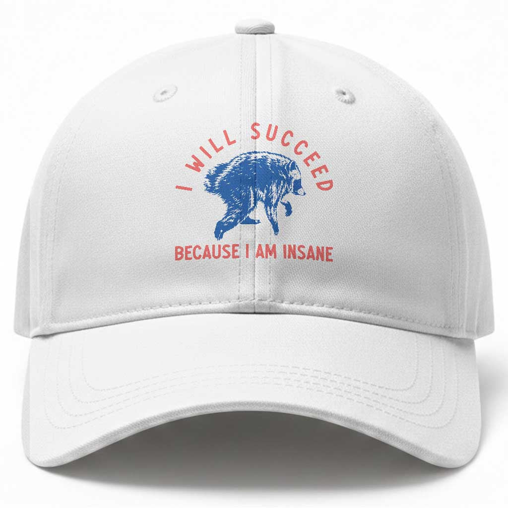 I Will Succeed Because I Am Insane Baseball Cap Funny Jimothy Raccoon Meme TS14 Print Your Wear