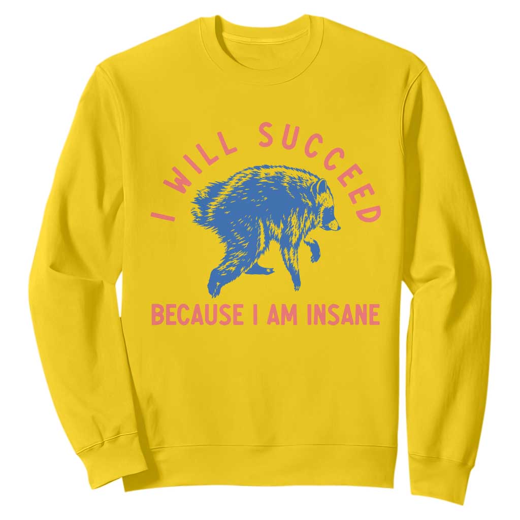 I Will Succeed Because I Am Insane Sweatshirt Funny Jimothy Raccoon Meme TS14 Daisy Print Your Wear