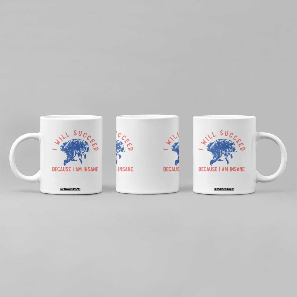 I Will Succeed Because I Am Insane Coffee Mug Funny Jimothy Raccoon Meme TS14 Print Your Wear
