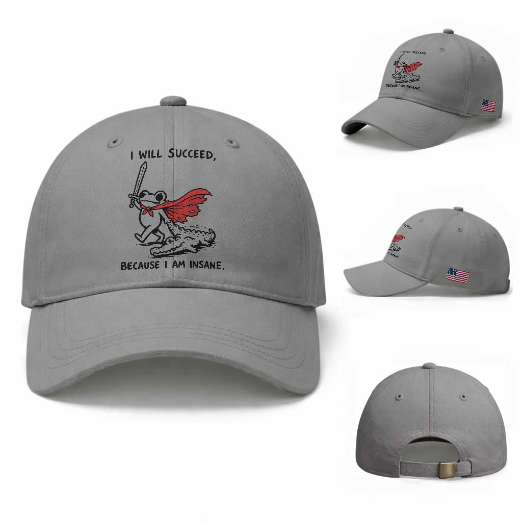 I Will Succeed Because I Am Insane Baseball Cap Funny Frog Sarcastic Humor TS14 Baseball Cap Universal Fit Sport Gray Print Your Wear