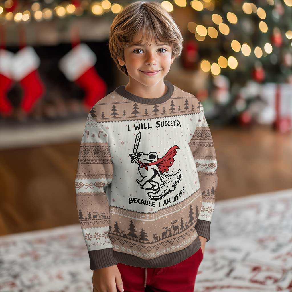 I Will Succeed Because I Am Insane Ugly Christmas Sweater Funny Frog Sarcastic Humor TS14 Mocha Mousse Print Your Wear