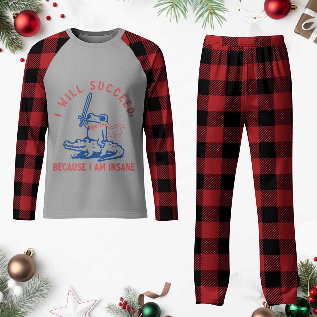 I Will Succeed Because I Am Insane Plaid Pajama Set Funny Frog Riding Crocodile Sarcastic Humor TS14 Buffalo Plaid Print Your Wear