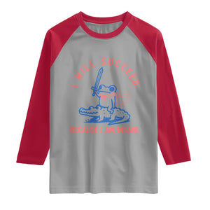 I Will Succeed Because I Am Insane Raglan Shirt Funny Frog Riding Crocodile Sarcastic Humor TS14 Sport Gray Red Print Your Wear