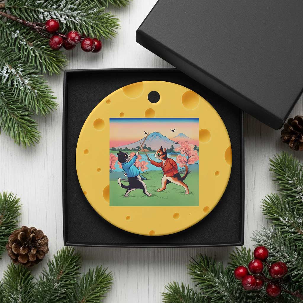 Funny Kendo Cat Ceramic Ornament Samurai Martial Arts TS14 1pc Yellow Cheese Print Your Wear
