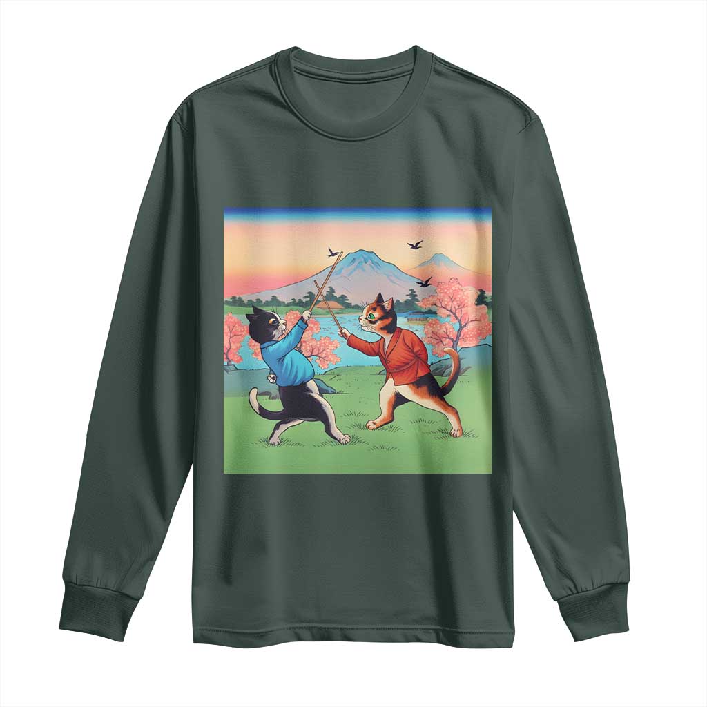 Funny Kendo Cat Long Sleeve Shirt Samurai Martial Arts TS14 Dark Forest Green Print Your Wear